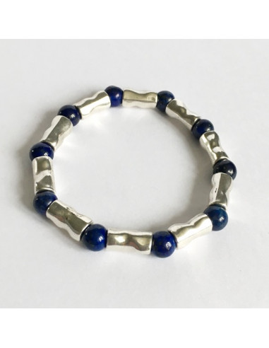 Bracelet pierre lapis lazuli et palqué argent 