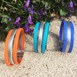 Bracelet cuir couleur et argenté sur fermoir magnétique-Aramance 2