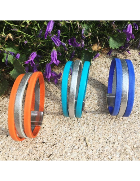 Bracelet cuir couleur et argenté sur fermoir magnétique-Aramance Bracelet cuir couleur et argenté sur fermoir magnétique-Aramance