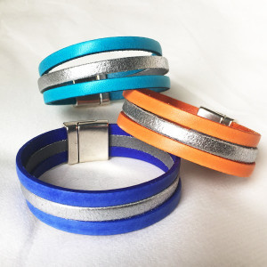 Bracelet cuir couleur et argenté sur fermoir magnétique-Aramance