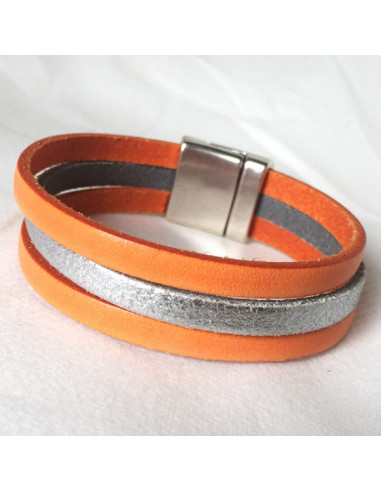 Bracelet cuir couleur et argenté sur fermoir magnétique-Aramance