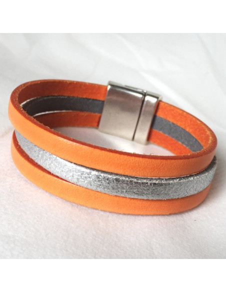 Bracelet cuir couleur et argenté sur fermoir magnétique-Aramance Bracelet cuir couleur et argenté sur fermoir magnétique-Aramance