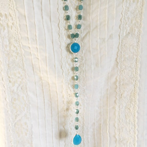 Colier sautoir perles de verre bleues et métal argenté-Aramance 2