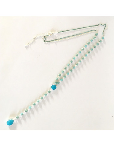 Colier sautoir perles de verre bleues et métal argenté-Aramance
