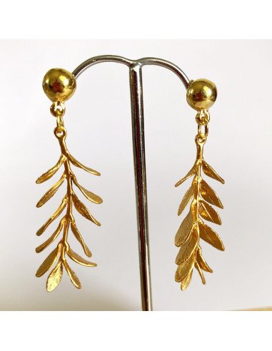 Boucles d'oreilles branche de feuilles 3D