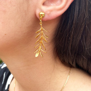 Boucles d'oreilles branche de feuilles 3D 2