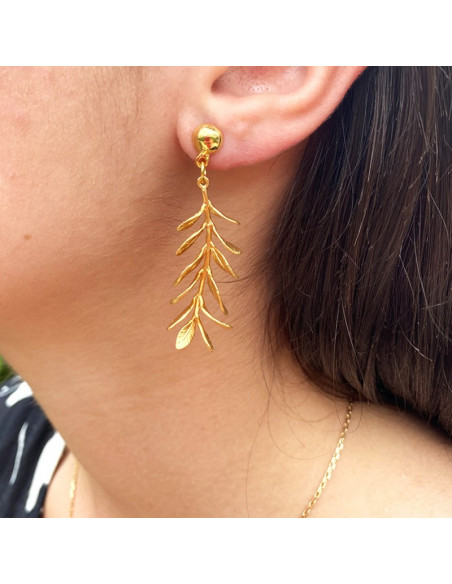 Boucles d'oreilles branche de feuilles 3D