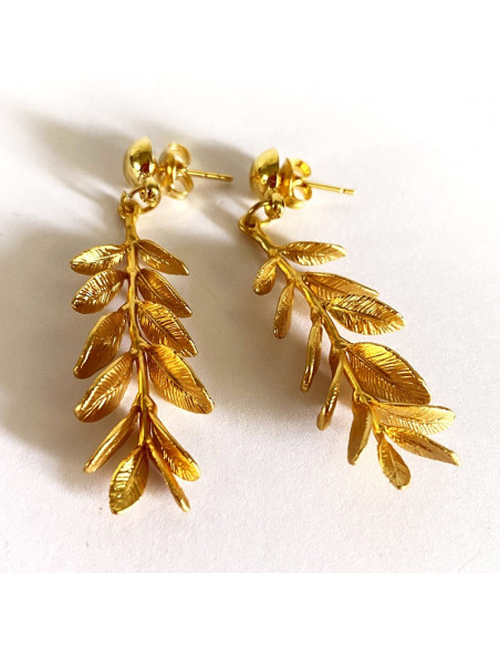 Boucles d'oreilles branche de feuilles 3D