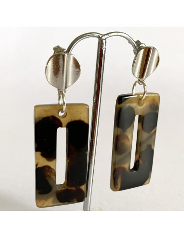 Boucles-oreilles-corne -metal-argente-Aramance