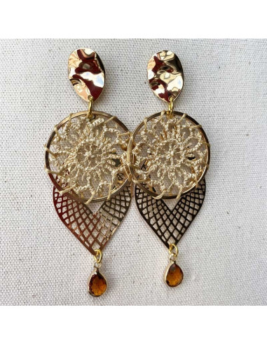 Boucles d'oreilles filigrane et cercle crochet doré