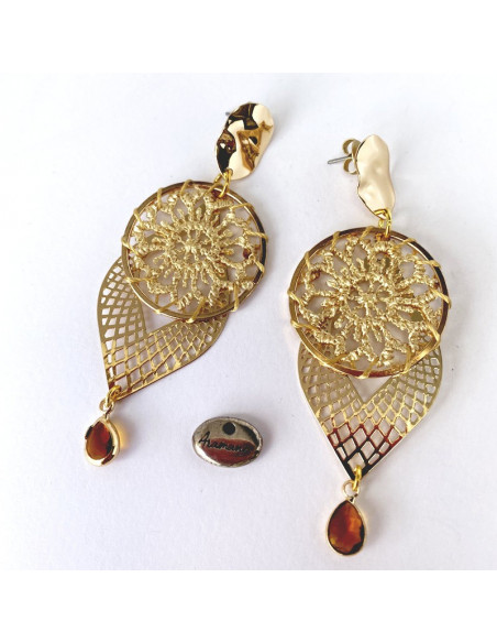 Boucles d'oreilles filigrane et cercle crochet doré