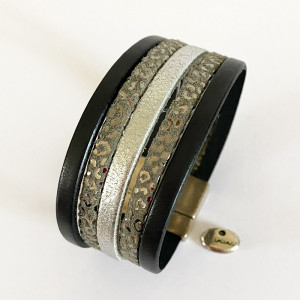 Bracelet-cuir-tons gris-fermoir-Aramance 2