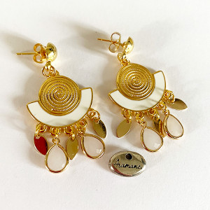 Boucles d'oreilles-laiton doré-émail blanc-Aramance