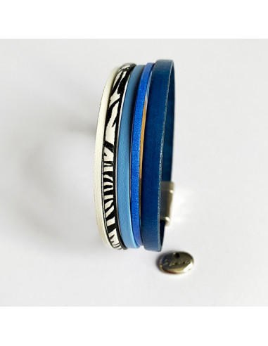 Bracelet cuir bleu et cuir zebré