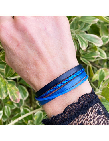 Bracelet cuir uni et cuir tressé