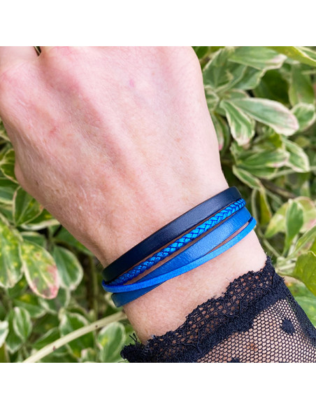 Bracelet cuir uni et cuir tressé