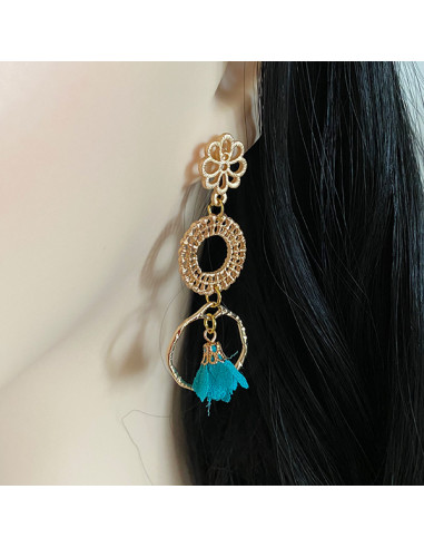 Boucles d'oreilles fleurs et laiton doré