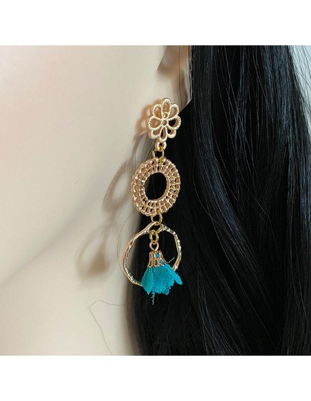 Boucles d'oreilles fleurs et laiton doré