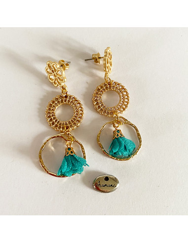 Boucles d'oreilles fleurs et laiton doré