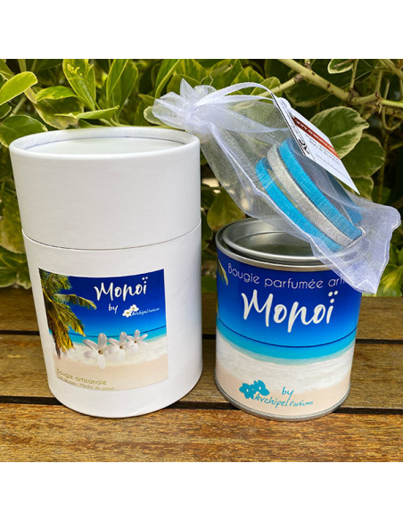 Coffret bracelet cuir turquoise et bougie Monoi