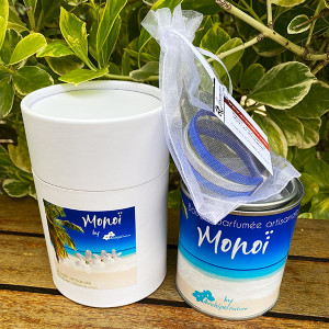 Fete des mères-bracelet-cuir-bleu dur-bougie monoi-Aramance 2