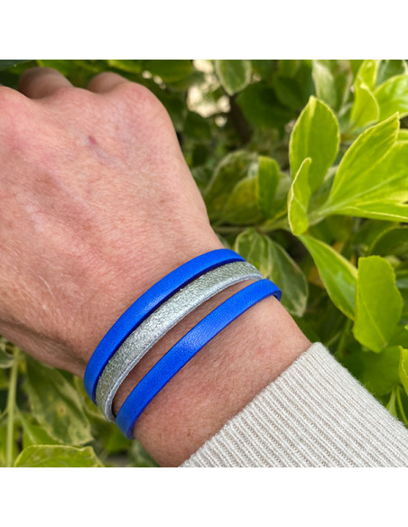 Coffret bracelet cuir bleu dur et bougie Monoi