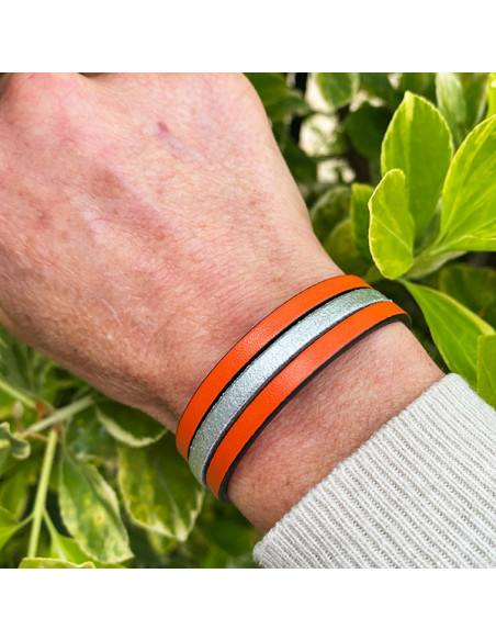 Coffret bracelet cuir orange et bougie Fleur de coton
