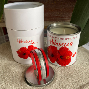 Fête des mères-bracelet cuir-rouge-bougie-fleur d'hibiscus-Aramance