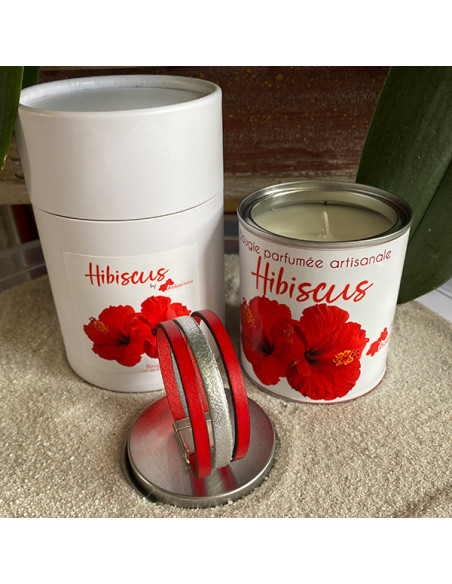 Fête des mères-bracelet cuir-rouge-bougie-fleur d'hibiscus-Aramance