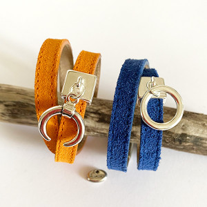 Bracelet-nubuck-bleu-orange-2tours-Aramance 2