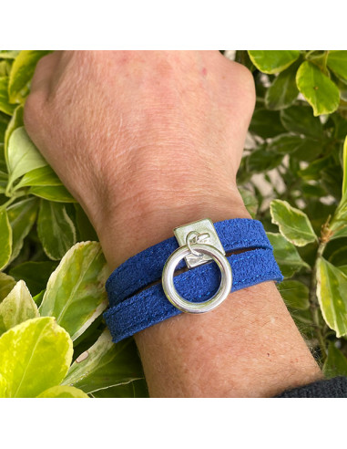 Bracelet nubuck et plaque argent, double tour...