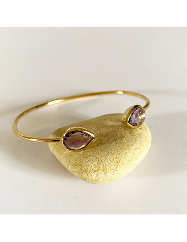 Bracelet jonc ouvert en plaqué or et pierres fines