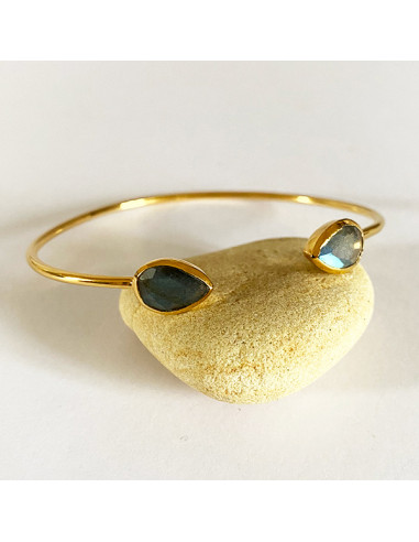 Bracelet jonc ouvert en plaqué or et pierres fines