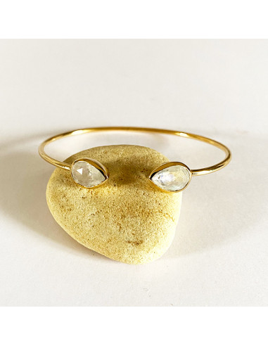 Bracelet jonc ouvert en plaqué or et pierres fines