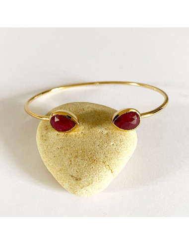 Bracelet jonc ouvert en plaqué or et pierres fines