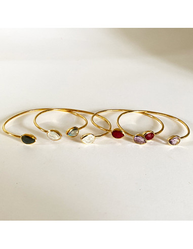 Bracelet jonc ouvert en plaqué or et pierres fines