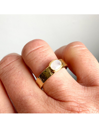 Bague jonc plaqué or et pierres fines