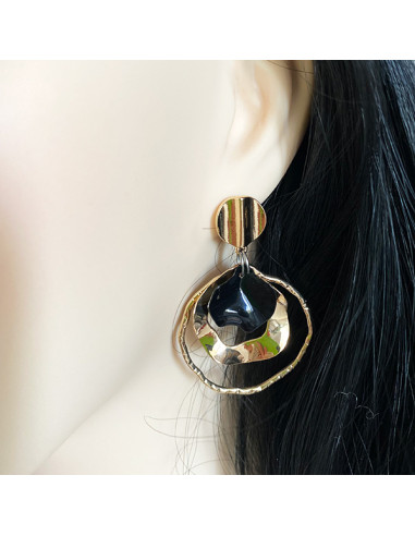 Boucles d'oreilles pendants ondulés argentés ou...