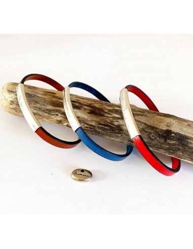 Bracelet cuir avec passant métal argenté