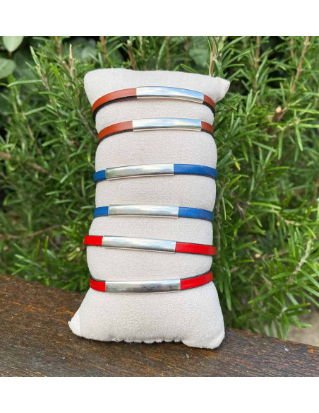 Bracelet cuir avec passant métal argenté