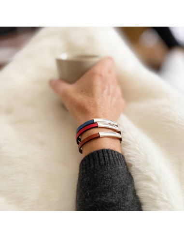 Bracelet cuir avec passant métal argenté