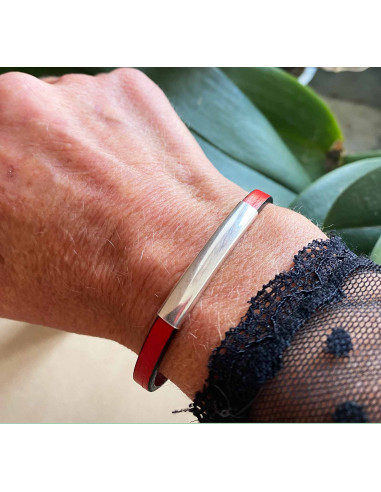 Bracelet cuir avec passant métal argenté