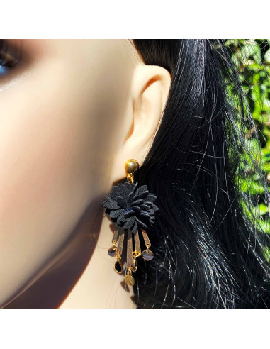 Boucles d'oreilles chandelier métal argenté et...