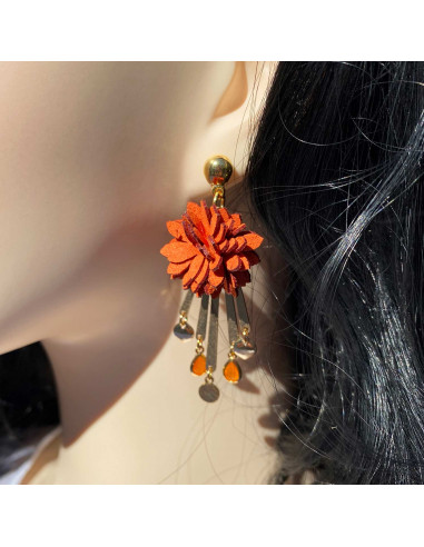 Boucles d'oreilles chandelier métal argenté et...