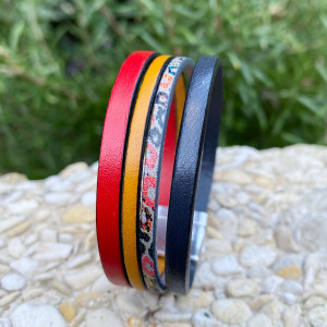 Bracelet Manchette En Cuir Réversible Rouge Et Noir - Acier Inoxydable