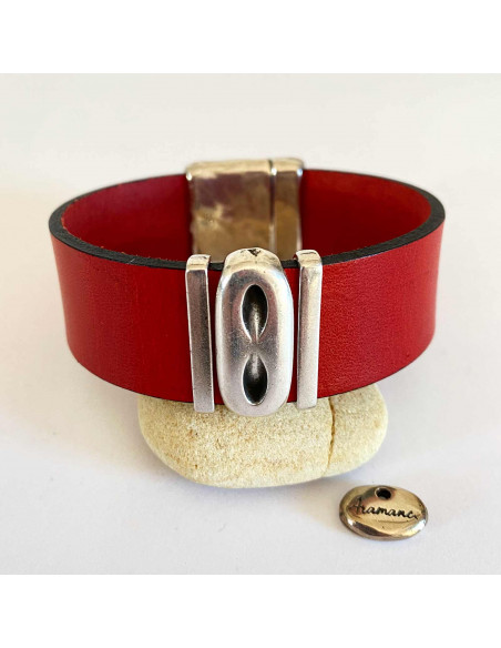 Bracelet cuir large cheval et barettes plaqué argent