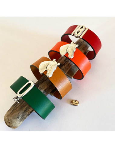 Bracelet cuir large cheval et barettes plaqué...