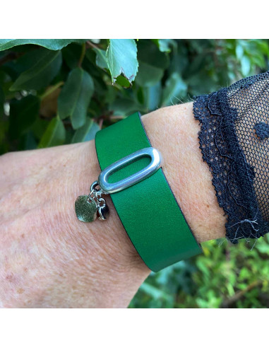 Bracelet cuir large cheval et barettes plaqué...