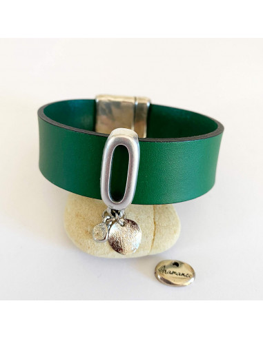 Bracelet cuir large cheval et barettes plaqué...