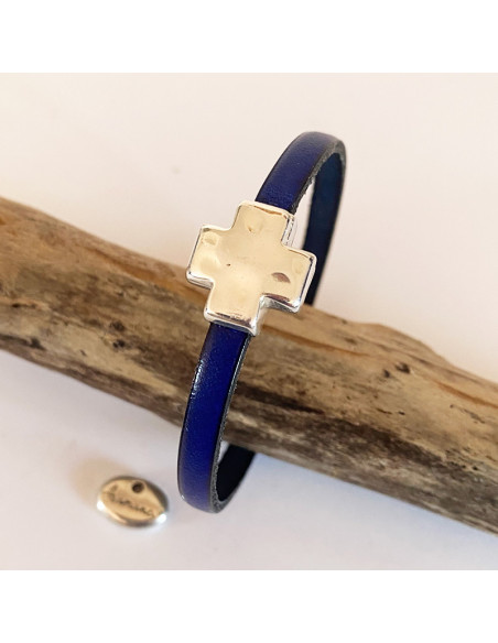 Bracelet cuir sur fermoir croix aimanté